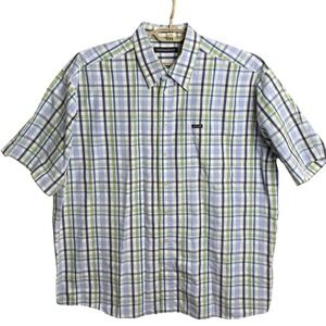 Hathaway Mens XXL Blue Green Plaid Short Sleeve Cotton Button Down Shirt Dadcore